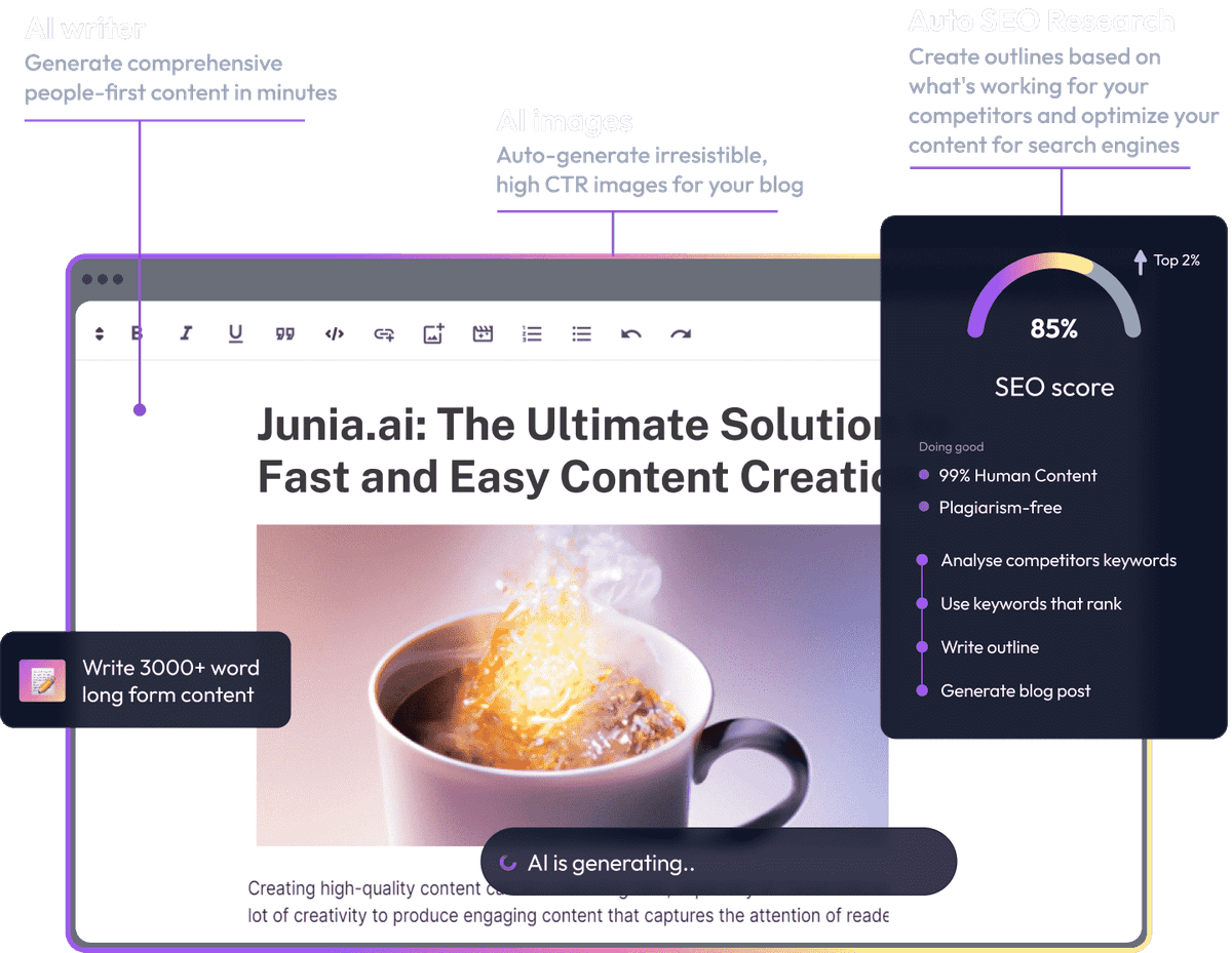 User Interface of AI Article Writing Generator.