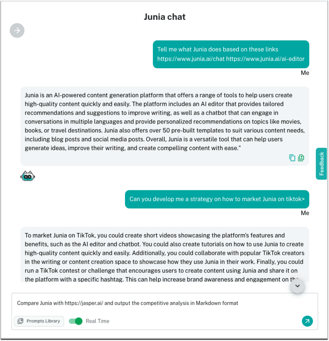 Real-time webpage analysis with Junia.ai